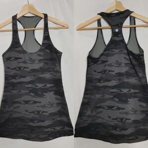 Lululemon Cool Racerback Tank Black Gray Retro Camo Luon est size 6 W1213S